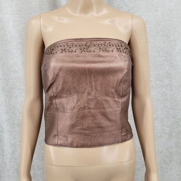 David Benjamin Leather Corset Tube Strapless Top Beading Metallic Bronze Copper - Picture 1 of 10
